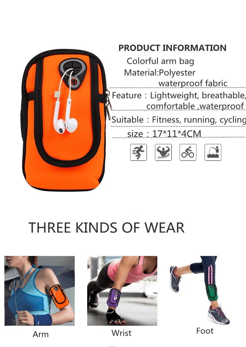 Fashionable Waterproof Phone Arm Case Brand New Neoprene Double Pockets Running Armband Arm Bag
