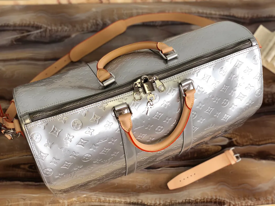 Large Leather 19 Inch Luggage Duffel Weekender Travel Overnight Carry One Duffel Bag for Men (silver)