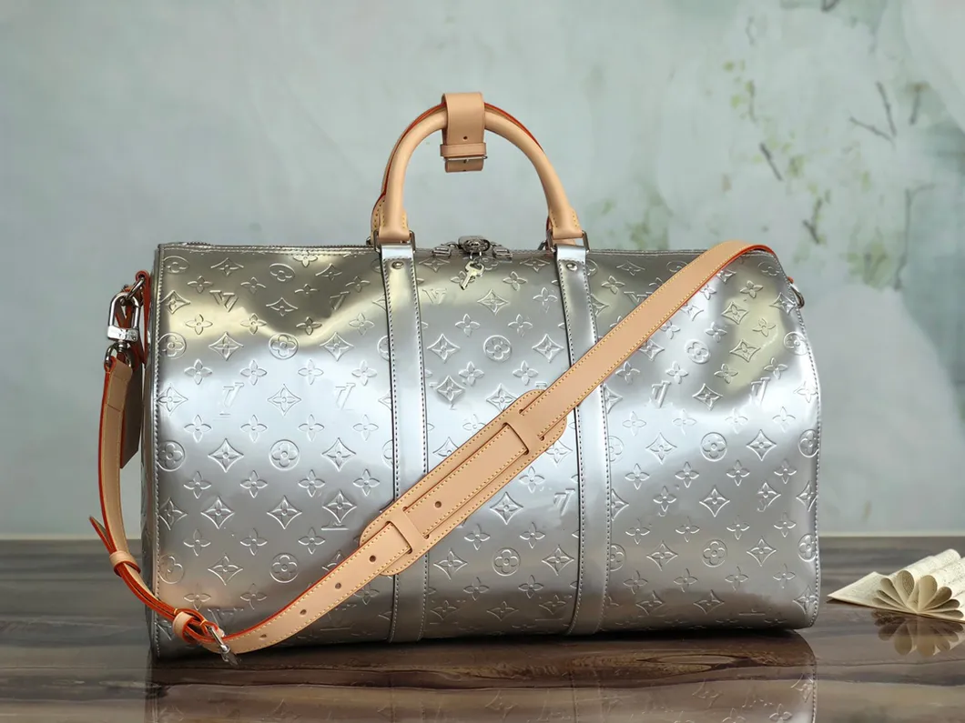 Large Leather 19 Inch Luggage Duffel Weekender Travel Overnight Carry One Duffel Bag for Men (silver)