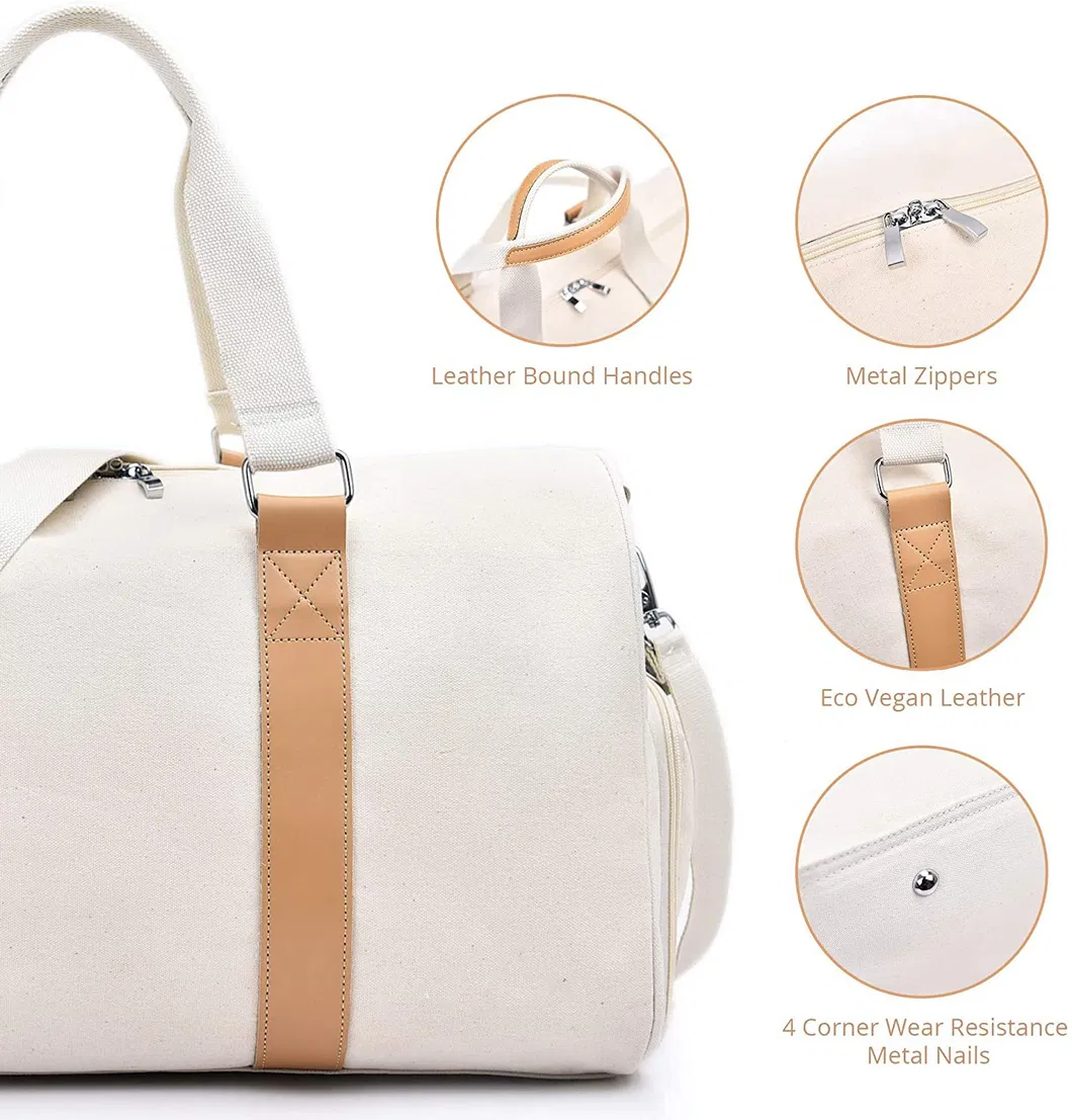 Luxury Canvas Overnight Carry on Luggage Weekender Duffle Bag for Women and Men