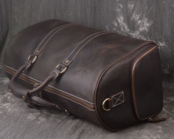 Luxury Hand Made Designer Dark Brown Color Large Capacity Custom Travel Duffel Bag Leather Duffle Bag