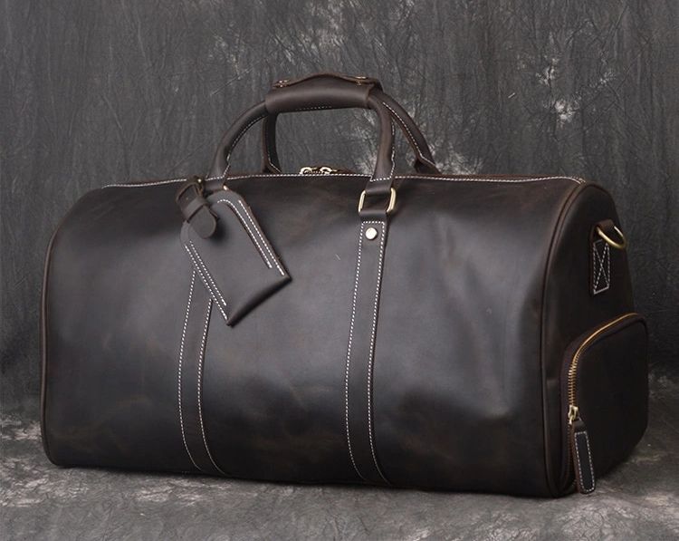 Luxury Hand Made Designer Dark Brown Color Large Capacity Custom Travel Duffel Bag Leather Duffle Bag