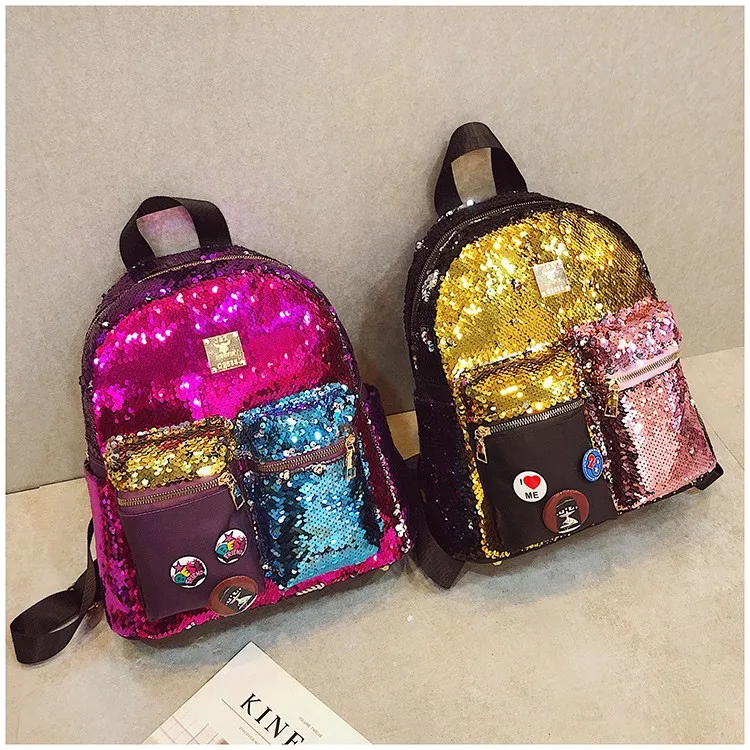 New Magic Flip Reversible Sequin Fashion Lady Backpack Glitter Magic Travelling School Backpack with Small Pocket