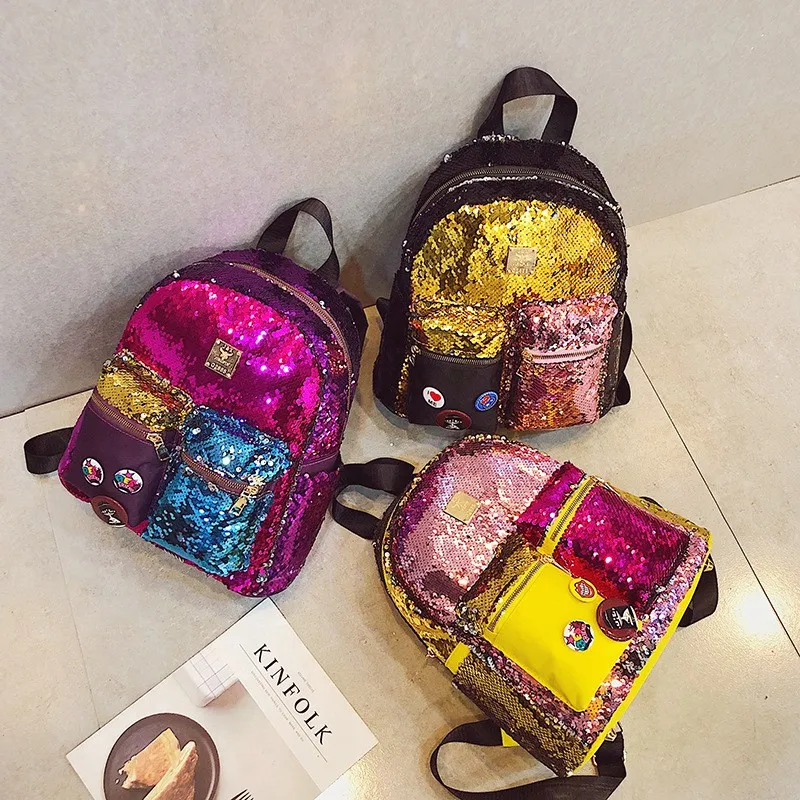 New Magic Flip Reversible Sequin Fashion Lady Backpack Glitter Magic Travelling School Backpack with Small Pocket