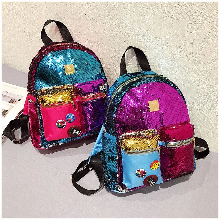 New Magic Flip Reversible Sequin Fashion Lady Backpack Glitter Magic Travelling School Backpack with Small Pocket
