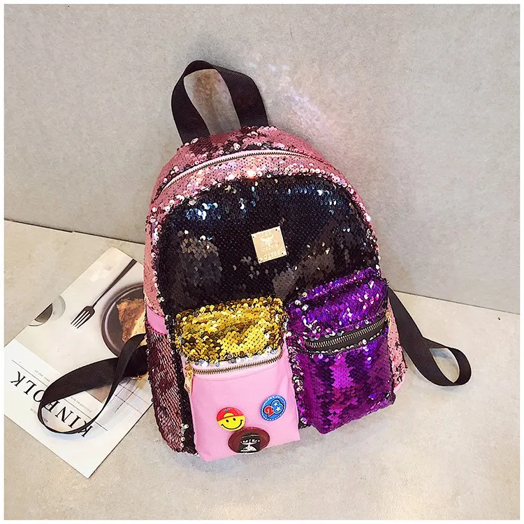 New Magic Flip Reversible Sequin Fashion Lady Backpack Glitter Magic Travelling School Backpack with Small Pocket