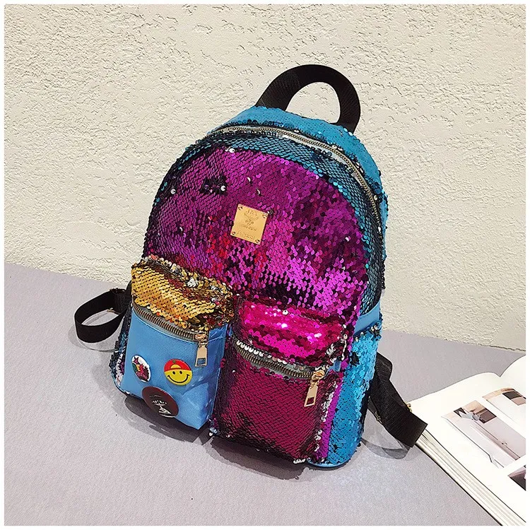 New Magic Flip Reversible Sequin Fashion Lady Backpack Glitter Magic Travelling School Backpack with Small Pocket