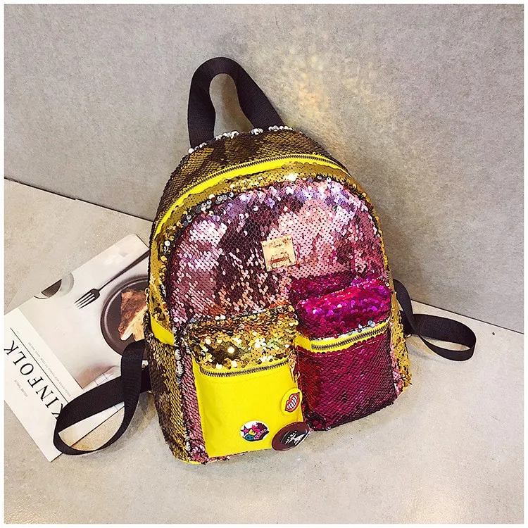 New Magic Flip Reversible Sequin Fashion Lady Backpack Glitter Magic Travelling School Backpack with Small Pocket