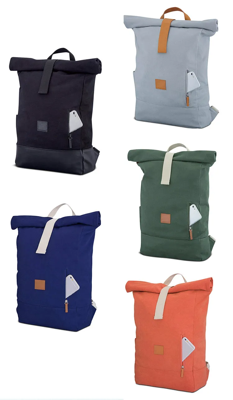 Outdoor 19 Inch Contrast Color Large Capacity 36-55L Rolled Canvas Hiking Backpack