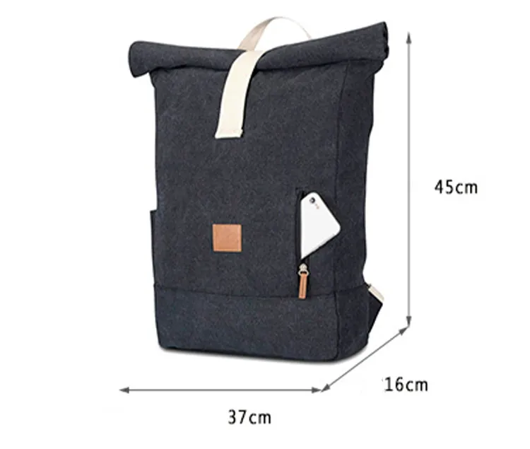 Outdoor 19 Inch Contrast Color Large Capacity 36-55L Rolled Canvas Hiking Backpack