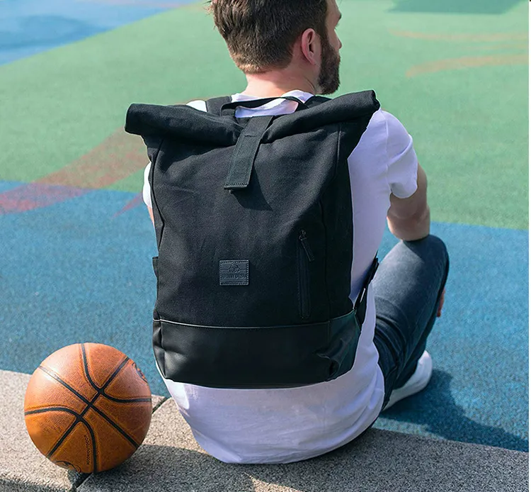 Outdoor 19 Inch Contrast Color Large Capacity 36-55L Rolled Canvas Hiking Backpack