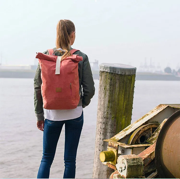 Outdoor 19 Inch Contrast Color Large Capacity 36-55L Rolled Canvas Hiking Backpack