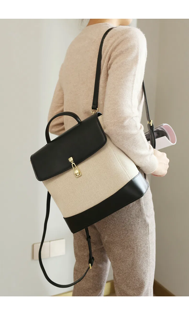 PU Straw Mixed Material Summer Autumn Fashion Women Backpack