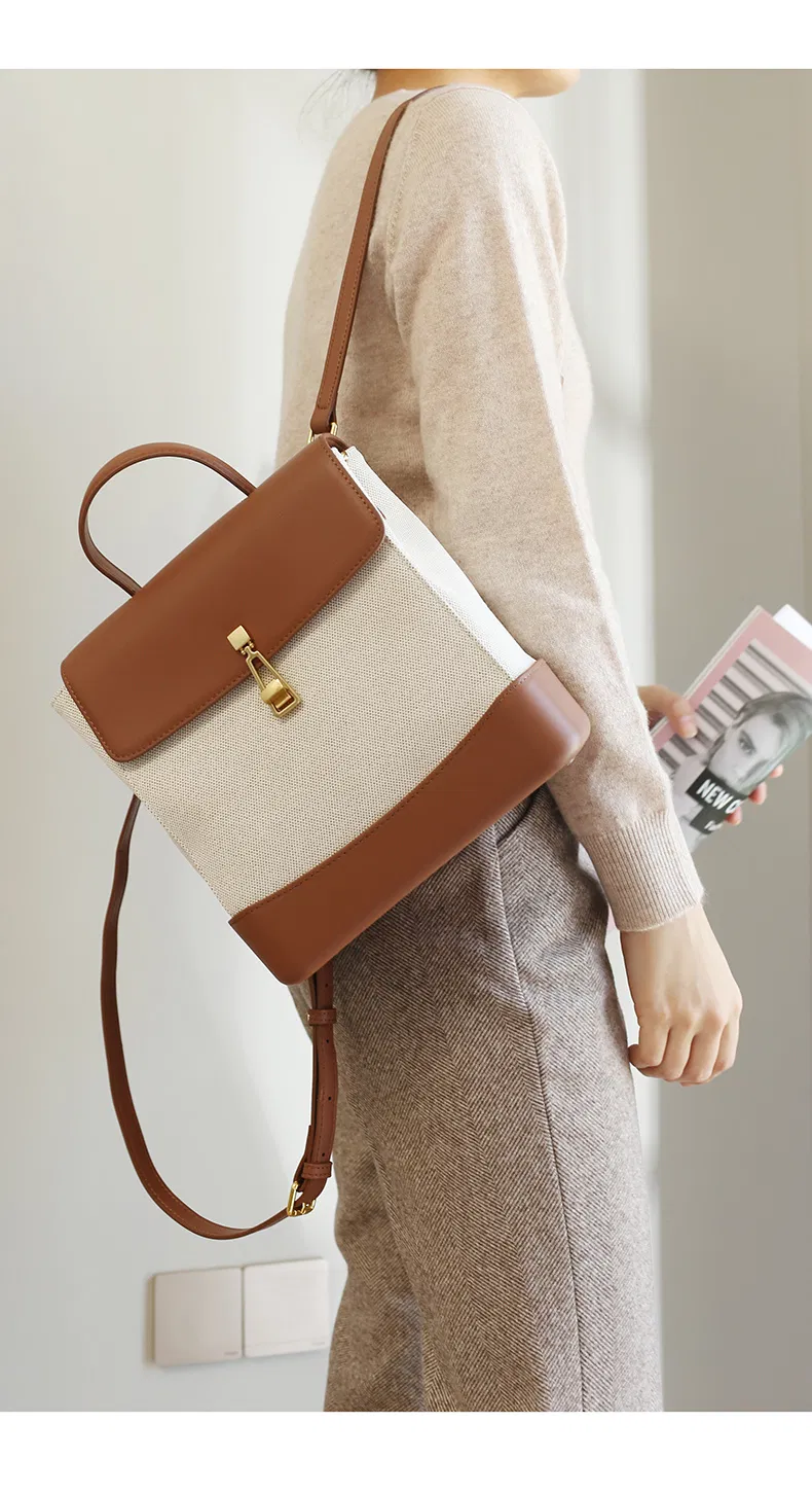 PU Straw Mixed Material Summer Autumn Fashion Women Backpack