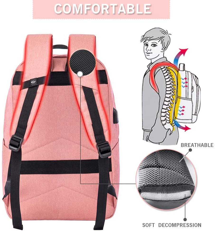 Travel Laptop Backpack Bag with USB Charging Port for Women & Men School College Students Backpack Bag Fits 15.6 Inch Laptop
