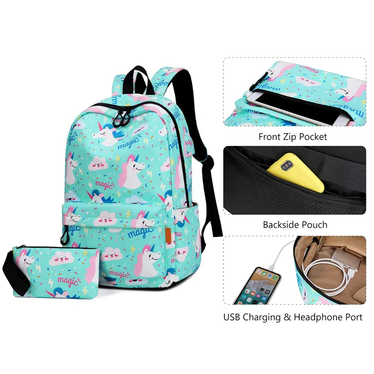 Waterproof/Unisex/Polyester/Student/Leisure/Medium/Traveling Large Capacity Computer Bag Laptop Backpack with USB Charger