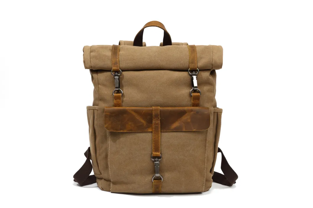 Waxed Genuine Leather Outdoor Sporting Vintage Canvas Backpack Bag (RSF-8828)