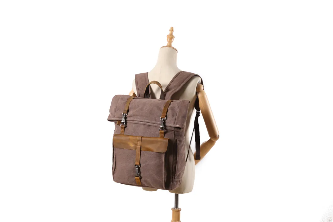 Waxed Genuine Leather Outdoor Sporting Vintage Canvas Backpack Bag (RSF-8828)